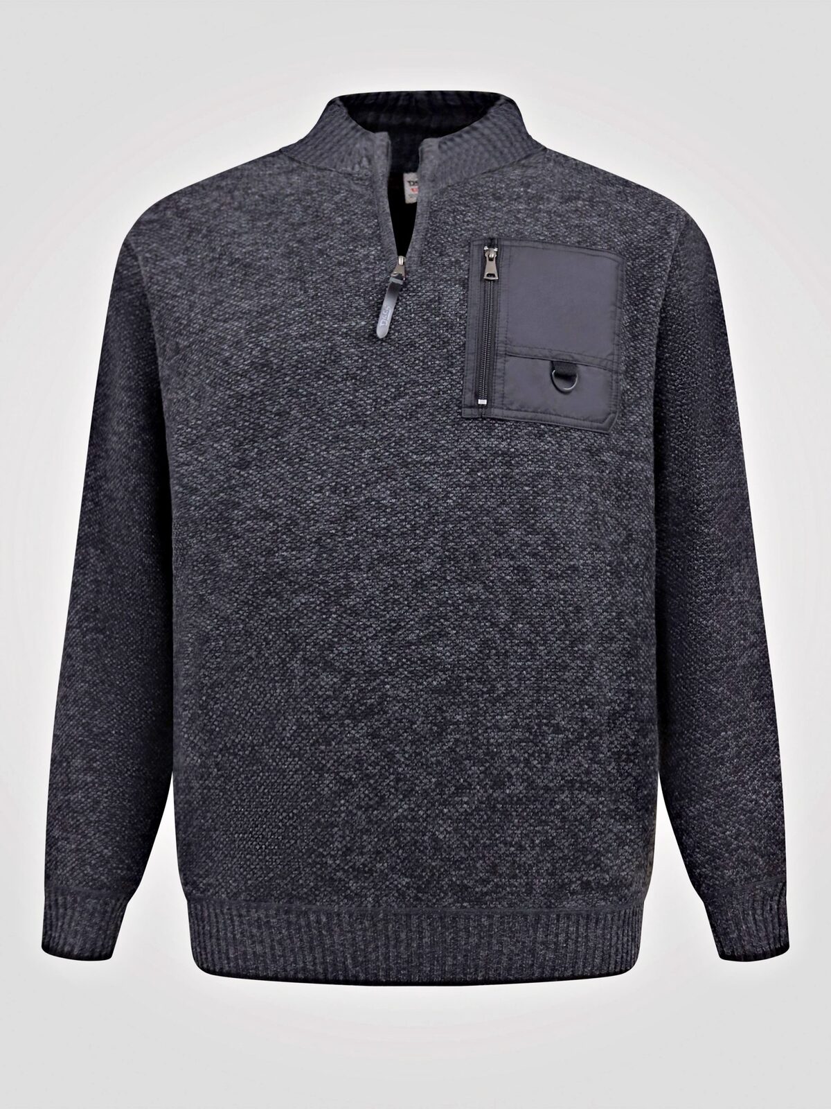 D555 Quarter Zip Bonded Check Sweater RONALD CHARCOAL 802007