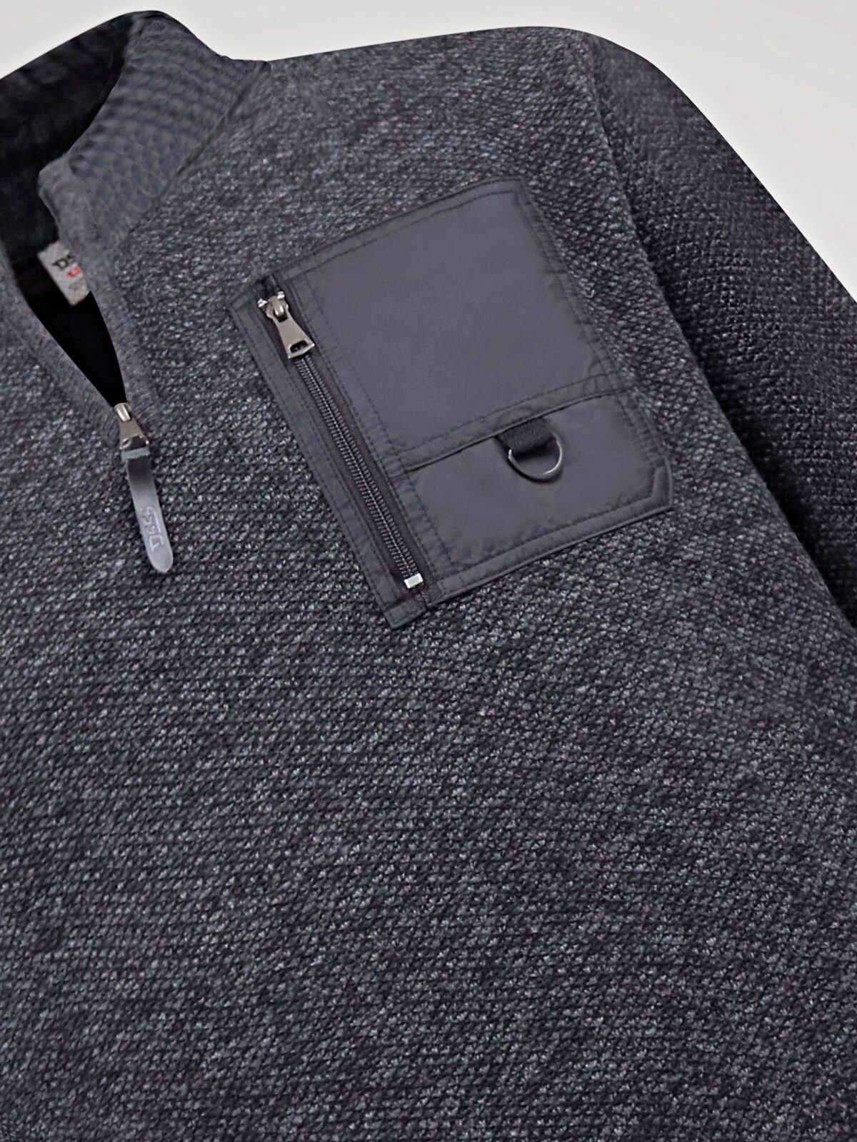 D555 Quarter Zip Bonded Check Sweater RONALD CHARCOAL 802007